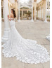 Ivory Floral Lace Tulle Mermaid Wedding Dress With Detachable Straps